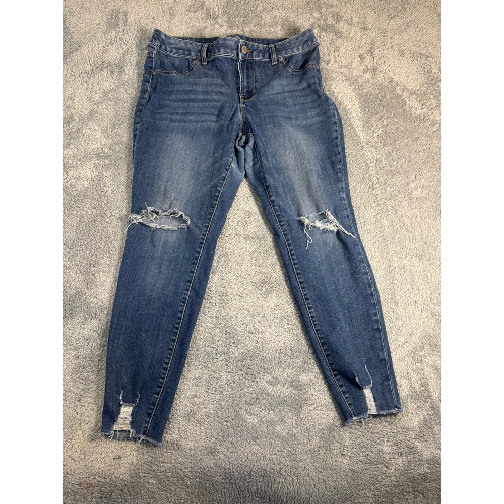 Maurices High Rise Skinny Jeans Medium Wash Distressed Ripped Raw Hem Women 12